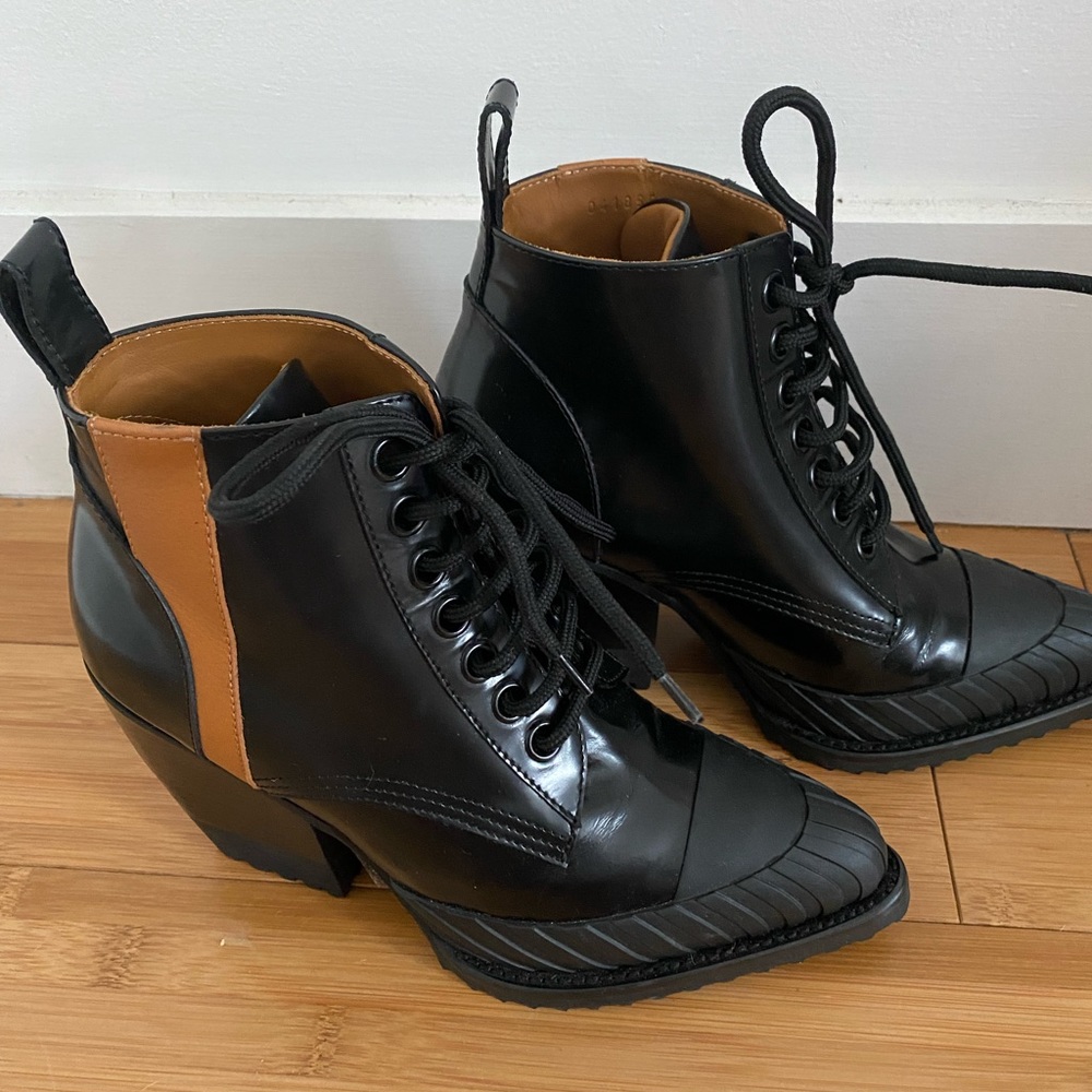 Chloe Rylee Block-Heel Lace-Up Combat Boots